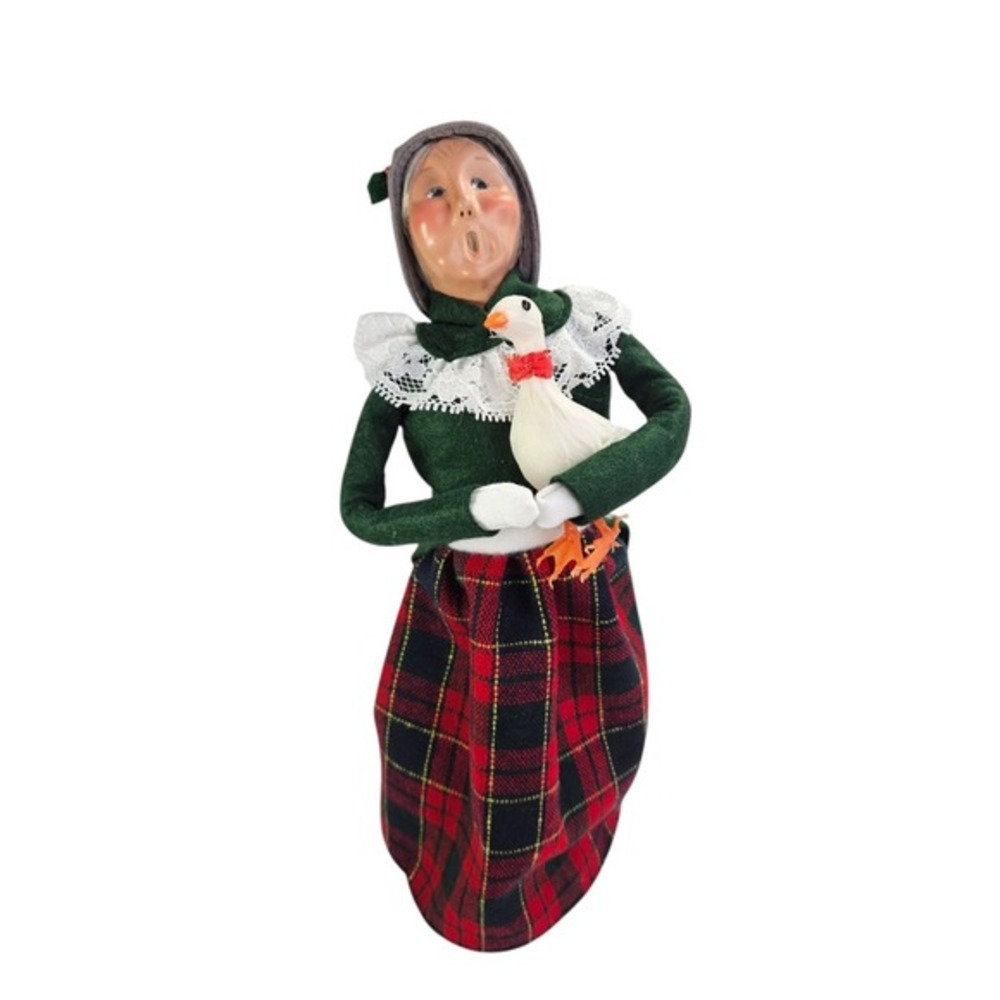 Byers Choice Victorian Traditional Grandma Xmas Goose Caroler Plaid‎ Skirt Vtg